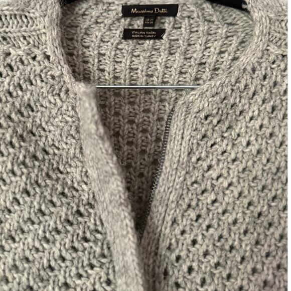 MASSIMO DUTTI Wool/Alpaca Waffle Knit Oversize Zip Cardigan Coatigan XS Gray - Picture 4 of 5